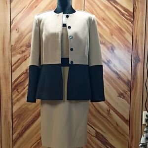 Vintage Tahari Arthur S. Levine Colorblock Dress And Blazer Suit Set Size 6